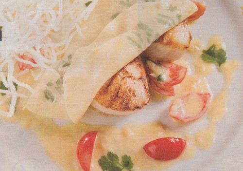 Nage de coquilles Saint Jacques en ravioles